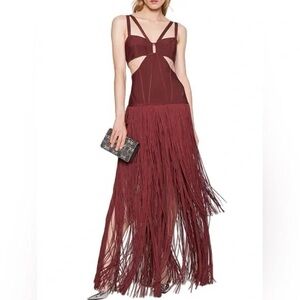 Herve Ledger-Cutout fringed bandage gown
chocolate - XXS